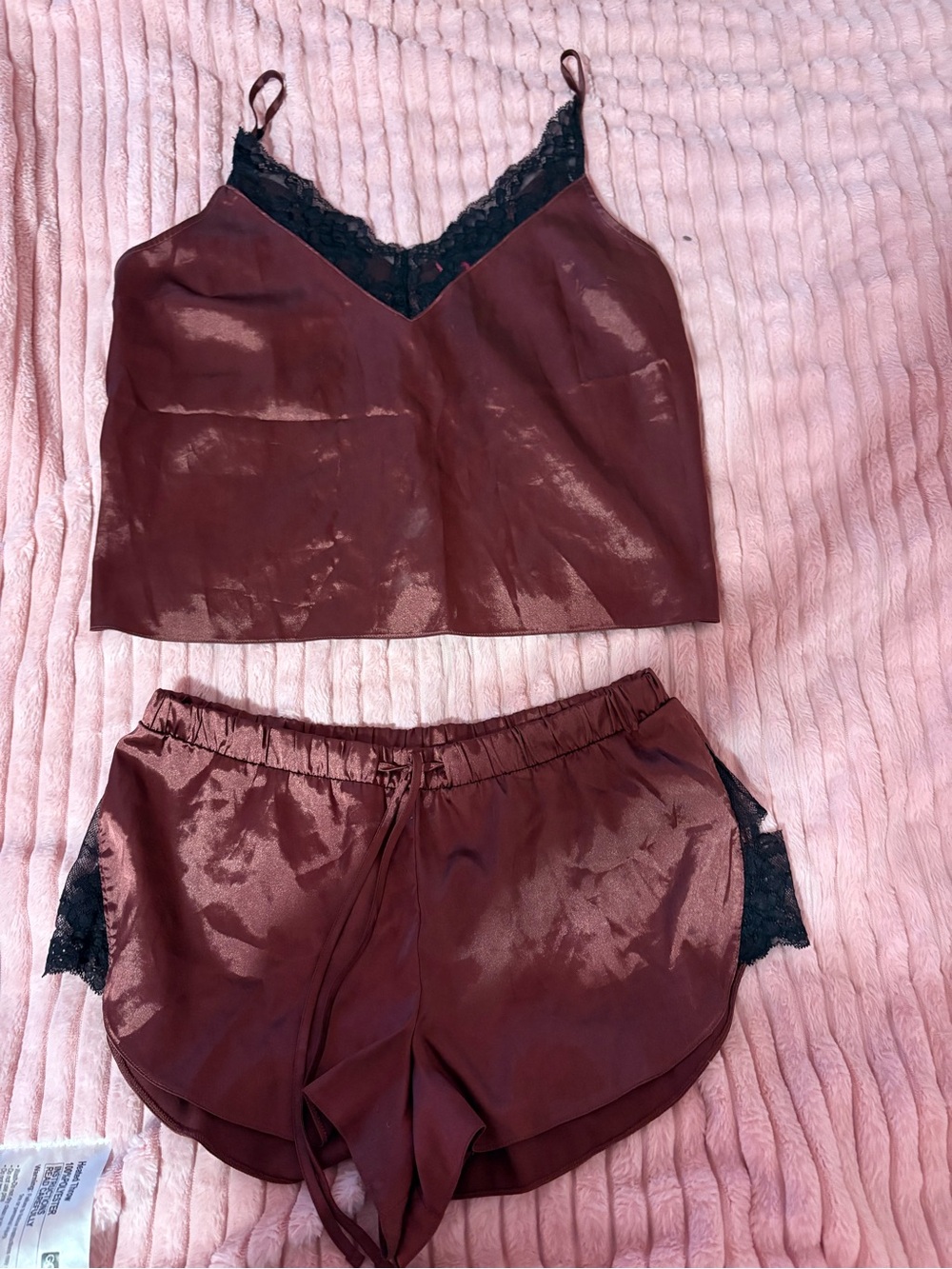 La SENZA Wine Satin Cami & Lace Trim Shorts